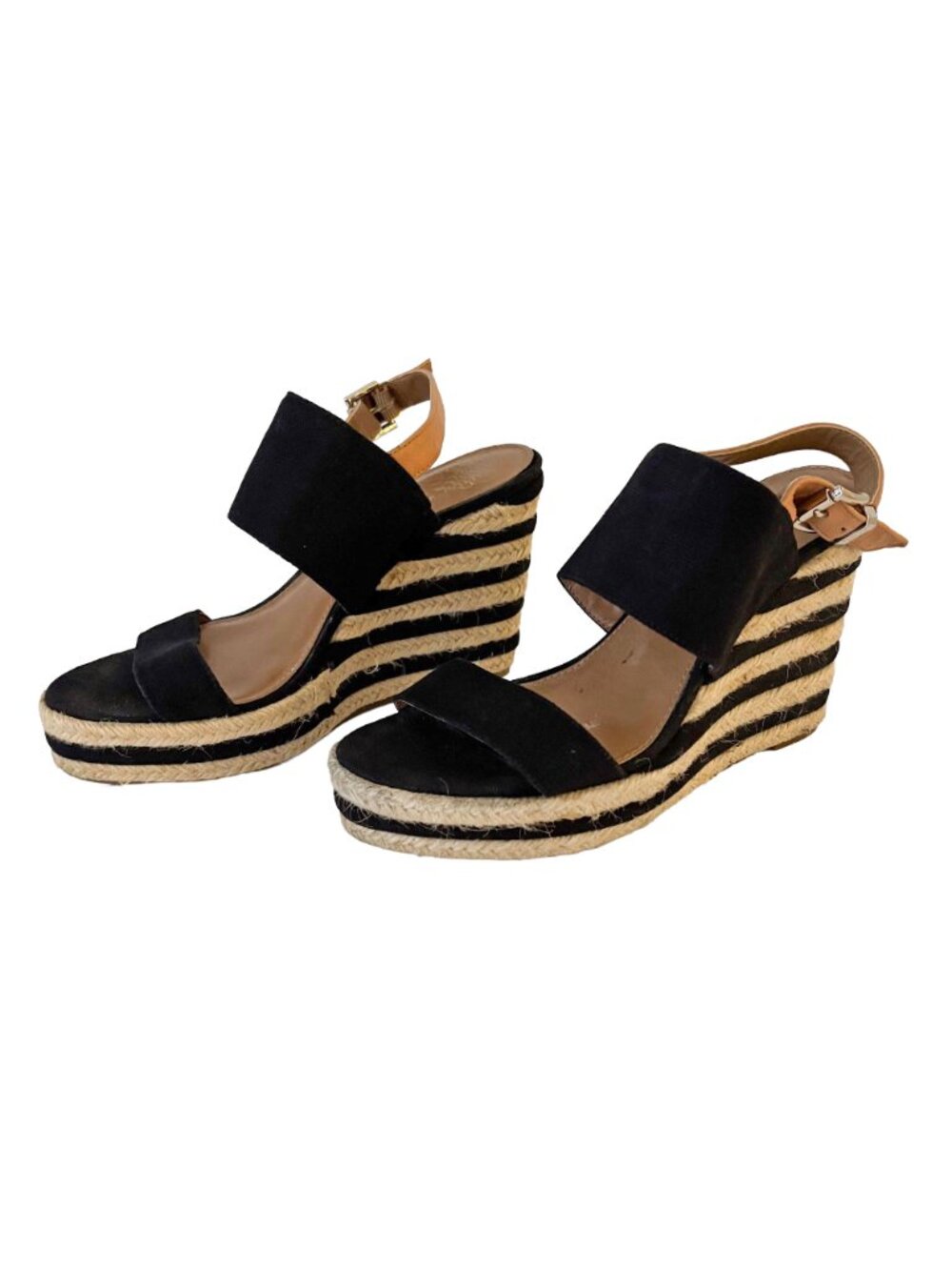 Vince Camuto leather and canvas wedge sandals